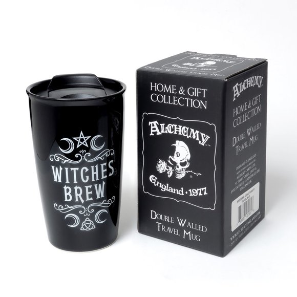 Alchemy Gothic Witches Brew Hot/Cold Travel Mug Ceramic Double Wall New in Box - Picture 2 of 2